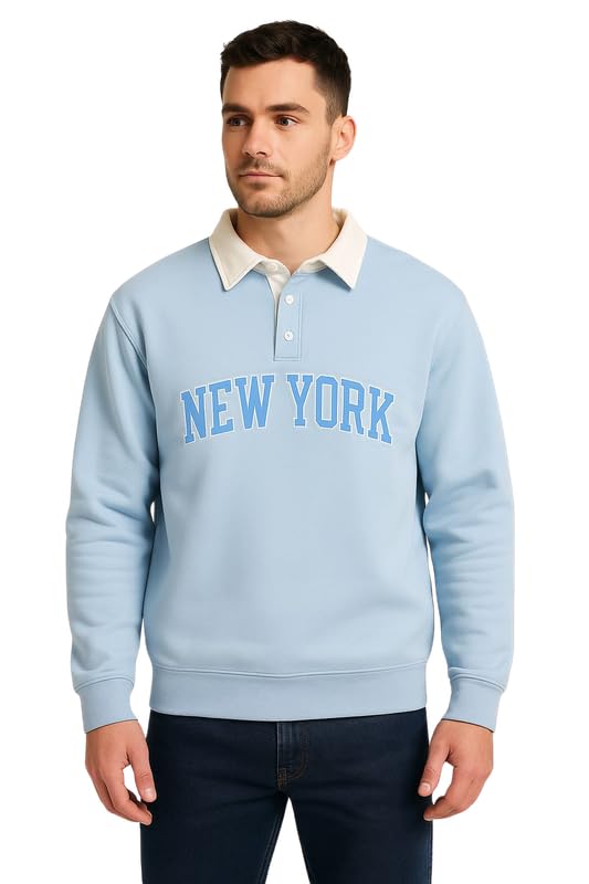 Imsa Moda Men's Cotton Fleece Collar Button Hoodie/Sweatshirt | Warm Casual Hoodie for Gym, Travel & Everyday Wear Sky