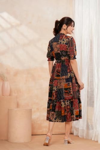 Image of Dress for Women | One Piece for Women | Long Stylish Women Dress Fit & Flare Maxi Dress, Cotton Summer Calf Length Dress