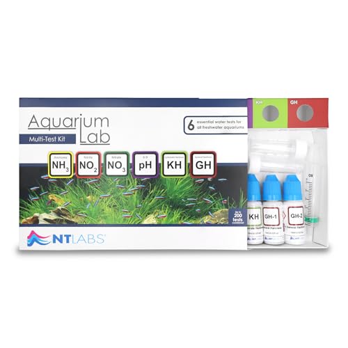 NT Labs Kit de test pour aquarium - Test de l'eau d'aquarium - ammoniaque, nitrite, nitrate, pH, dureté carbonate (KH) et dureté générale (GH).