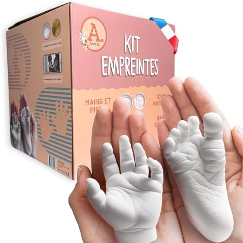 Kits de Moulage Bébé | 100% Artisanat Français | 2 Empreintes Mains Pieds bebe | Kit Empreinte Fille Garçon | Contenants Réutilisables | Cadeau pour...