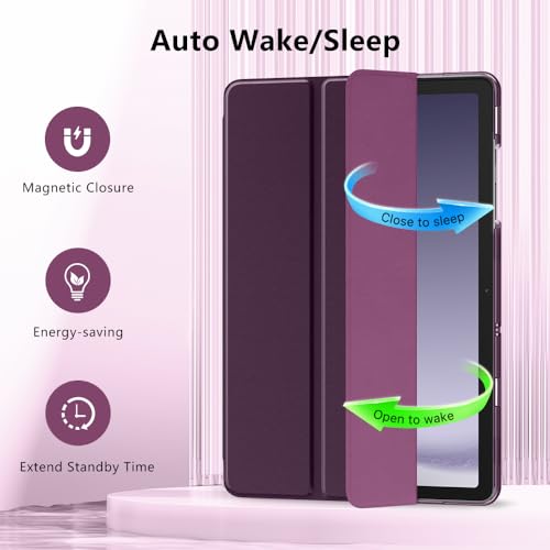Image of MoKo Trifold Case for Galaxy Tab A9 Plus /A9+ 11 Inch 2023, Dark Purple | Slim Stand Hard PC Translucent Back Shell Smart Cover, Auto Sleep /Wake, Light, Anti-scratch, 2 Adjustable Angle