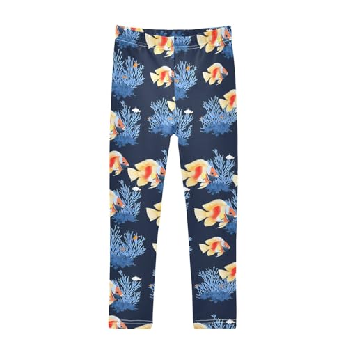 ALAZA Girls' Leggings Children's Yoga Pants Skinny Printed Dance Fish Coral Comfortable 4T