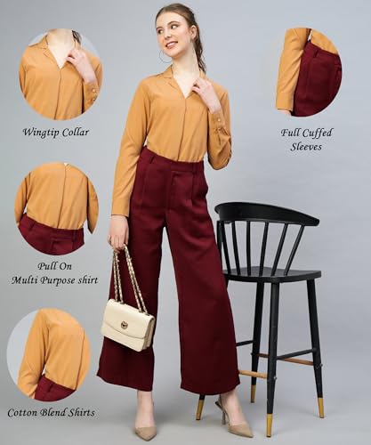 Image of Women's Regular Fit Cotton Blend Shirts with Wingtip Collar