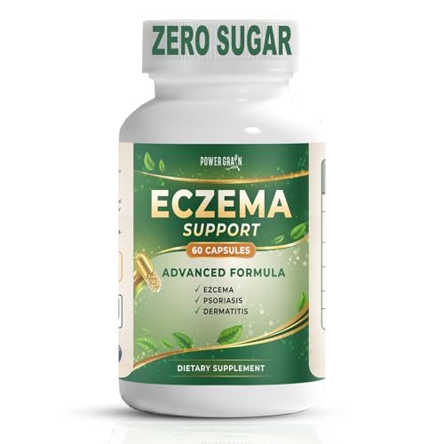 Power Grain Eczema Support Supplement Skin Barrier Redness & Itch Support with Probiotics Hyaluronic Acid Curcumin Quercetin Zinc & Vitamins C D3 E 60 Capsules