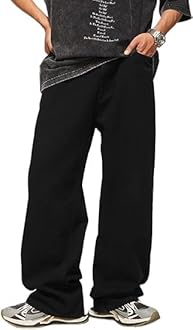 HUNGSON Mens Baggy Jeans for Men Women Y2k Skater Vintage Plain Pants Casual Wide Leg Jeans Loose Fit Denim Jeans