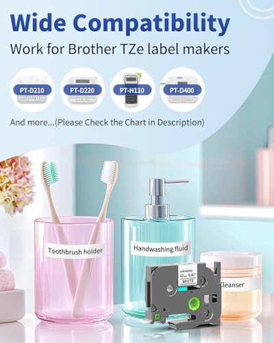 Image of Colorty Replace for Brother P-Touch Refill Tape TZe TZ 12mm 0.47 Laminated White TZe-231 Compatible with Brother Label Maker Refills TZe231 AZe231 for PT-D210 D400 PTE110 PT-E560BTVP Edge, 10-Pack