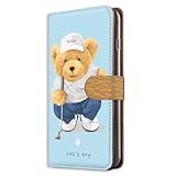 iPhone 7 用 熊ゴルファー テディベア ゴルフ ブルー スマホケース 手帳 フレキシブル カバー カード収納鏡付き ケータイケース マグネット 220872m