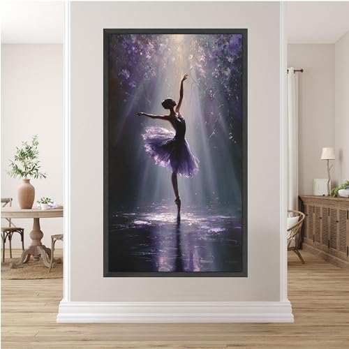 Toile de danseuse classique violette grand format 80x150cm, tableau de ballet