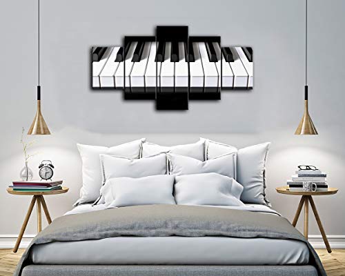 Amemny 5 Pieces Canvas Art Black And White Paintings Piano Keys Hd Printed Music Poster Canvas Painting Home Decor Wall Pictures For Living Room Framed Ready To Hang (60''W X 32''H, Music Artwork-01) #TOP2
