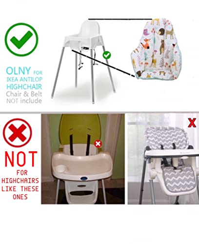 Image of Cushion - Washable & Reversible One-Piece Cotton Seat Pad for IKEA High Chair Accessories, Compatible with Antilop (Nature Green)
