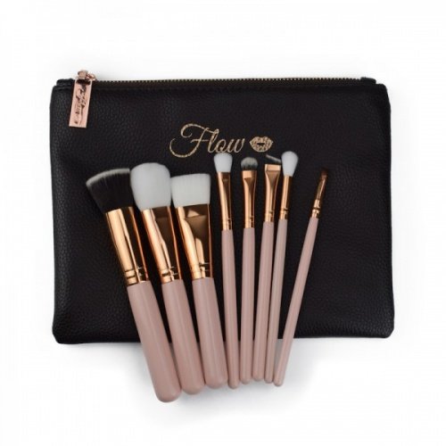 Pinceaux de maquillage Flow dorés avec étui de transport chic