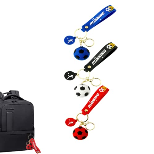 Darryy Lot de 3 mini porte-clés de football - Cadeau parfait - Mini porte-clés de football - Décoration de fête - Récompenses de carnaval - Noir, bleu, rouge, Noir/bleu/rouge., L Cover