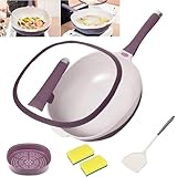 Weyot Antihaftbeschichtetes Topf und Pfannenset Aus Titanlegierung mit Deckeln und Dampfeinsatz, Titanpfanne, Keramikpfanne mit Titanbeschichtung, Antihaft Titan BratpfannePurple,12in