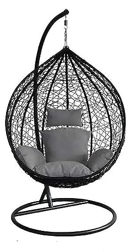 Image of Single Seater Swing Chair with Stand and Cushion Hammock Swing for Adult Outdoor Indoor Garden Living Room Balcony Hanging Chair (Black Silver)