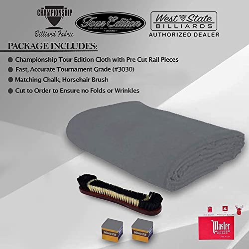 Championship Tour Edition 3030 Pool Table Cloth Replacement Set For 7 Ft Pool Tables Billiard Table Felt - With Horsehair Brush - Chalk - 6 Pre-Cut Rail Pieces (Steel Grey) #TOP20