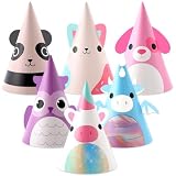 24 Pcs Cute Animal Party Hats Animal Theme Birthday Party Supplies Kawaii Cartoon Animals Cone Paper Crowns with Elastic String for Boy Girl Adults Birthday Baby Shower Cartoon Decorations Photo Props