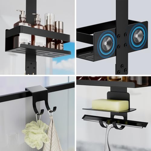 Laimew Duschablage ohne Bohren Badezimmer Organizer, Badregal Duschregal ohne Bohren, Duschablage zum Hängen für Glasduschtüren, Duschregal zum Hängen Shampoo Halterung für Dusche,Badezimmer Regal