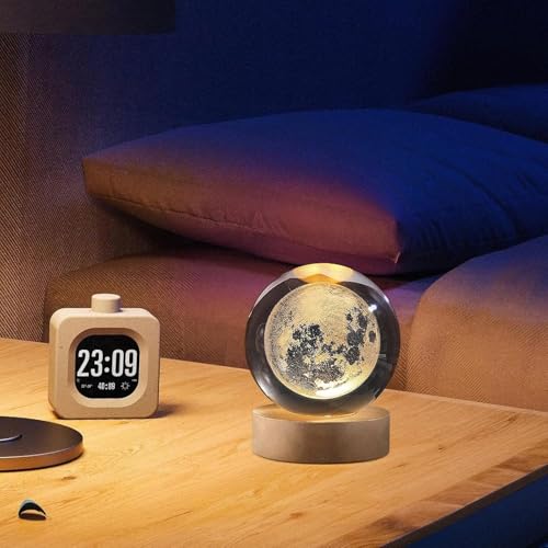Image of 3D Galaxy Ball Night Lamp,Solar System, USB Table Colorful LED Wooden Ball for Home Decoration Birthday Gift for Teens Boys and Girls (Crystal Moon Light)