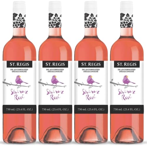 Image of ST. REGIS Non-Alcoholic Shiraz Rose - Low Calorie and Sugar - Raspberry Pink Fruity Rich Flavor from North of Spain - 25.4 fl oz (4 Pack)