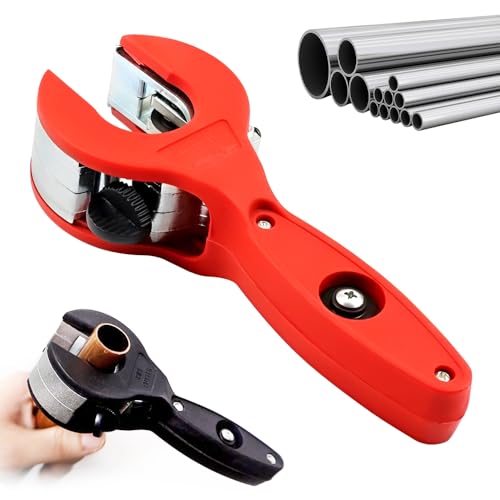 Ratcheting Tubing Cutter, 2 in 1 Close Quarters Tube Compact Cutter, Portable Ratcheting Tubing Cutter Tool for Cutting Copper, PVC, and Soft Metal Pipes (red)