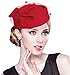 Z&X Winter Wool Fascinator British Pillbox Hat Women Wedding Church Derby Beret Hat Veil Bow Fedoras Red
