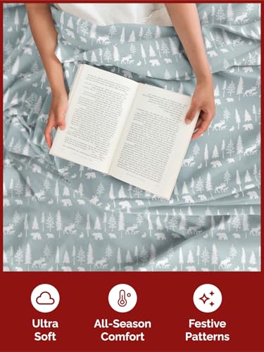 Queen Christmas Woodlands Sheet Set - Holiday Xmas Pattern Bedding Set - Deep Pockets - Snug Fit - 4 Piece - Wrinkle Free & Easy Fit - Cozy Festive Winter - Holiday Sheets for Women, Men, Kids & Teens