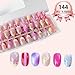 144Pcs Press On Nails - Medium Almond-Shaped Fake Nails - 6 Styles - Shiny Pink Nail Flower Pattern - Cat-Eye Nails - Suitable For All Seasons - Full Coverage - Reusable Storage Box