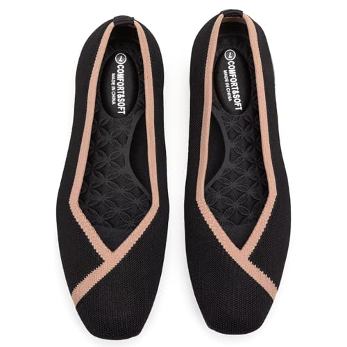 Image of Frank Mully Women Square Toe Flat Shoes Comfortable Knitted Flats | Walking Shoes