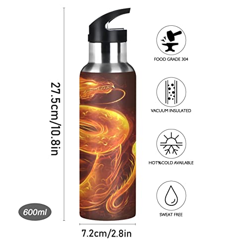 Fire Dragon Water Bottle Drink Flask with Straw Lid Insulated Stainless Steel Thermos Bottle for Boys Girls Gym Sports Leakproof 600 ml - Image 3