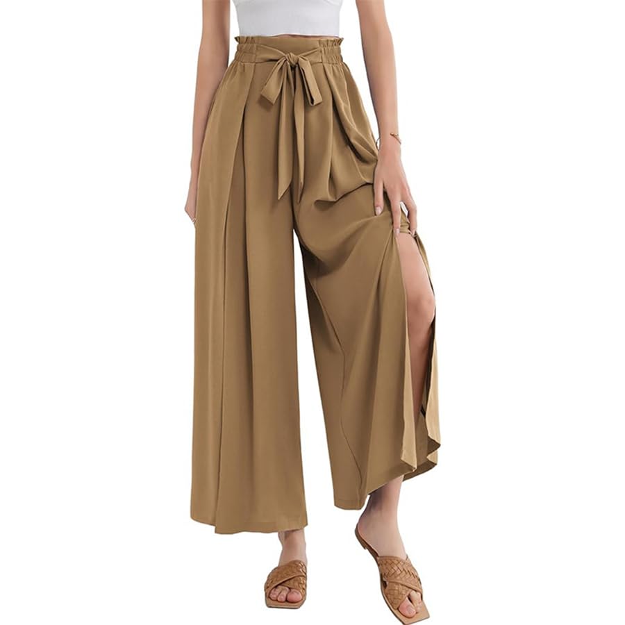ZUOLAIYIN Women Lightweight High Waisted Pants Casual Loose Slit Flowing Pants