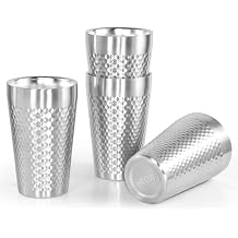 AGH 4 Pack Stainless Steel Cups for Kids, Metal 15oz Double Layer Insulated Cup, Reusable Stackable Cup for Party Outdoor Matte Silver