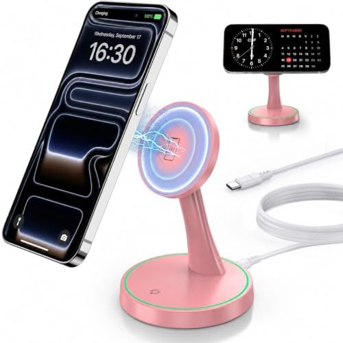 Induktive Ladestation Kompatibel mit MagSafe Ladegerät,OANDYS 2 in 1 15W Schnelles iPhone Ladestation für iPhone 18/17/16/15/14/13/12Serie und für AirPods,Wireless Charger mit schl