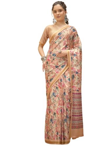 Image of Satrani Women's Floral Printed Silk Saree with Unstitched Blouse