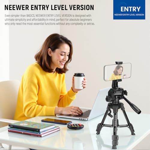 NEEWER ENTRY LEVEL VERSION 卓上三脚 ミニ三脚 iPhone/DSLRカメラ/ウェブカメラ/カムコーダー用 コンパクト 小型 デスク三脚スタンド スマホ三脚 ビデオ三脚 ポータブル 3ウェイパンチルトヘッド/スマホホルダー付き Vlog/自撮り/ビデオ録画用 TP52