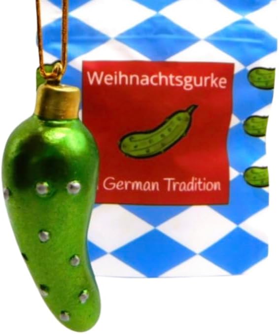 Miniatura 2 de Original alemán Weihnachtsgurke Pickle Ornamento tradicional poliresina árbol de Navidad decoración en una bolsa de regalo bávara
