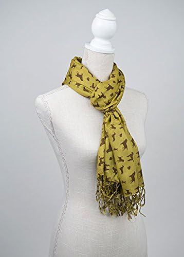 Women's 100% Rayon Scarf ~ Chartreuse with Dog Breed Silhouettes in Brown ~ 28" x 72" ~ Perfect for Dog Lovers