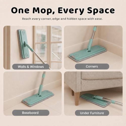 Image of UPC 360 Rotating Microfiber mop for Floor Cleaning Flat Mop for Home Cleaning Floor| Hands-Free Squeeze & Wash FlatMop System for Home - Green White