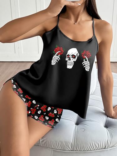 Image of Ekouaer Silk Pajamas Set for Women Satin Backless Lingerie Pjs Cami Top and Shorts Nightwear