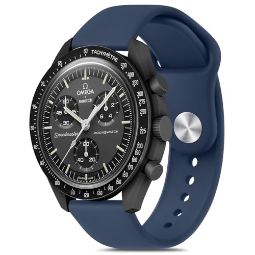 Meliya Bands for Moonswatch Watch, Soft Silicone Strap Compatible with Omega X Swatch Moonswatch Speedmaster/Rolex/Seiko 20mm Watch, Navy Blue Color, One Size