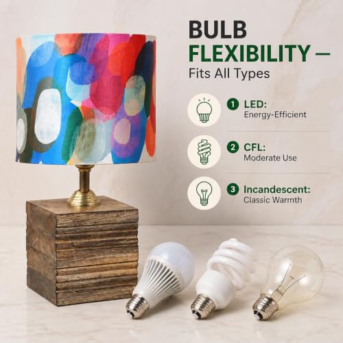Image of tu casa Mango Wood Table Lamp Fabric Shade Bedroom, Living Room, Console