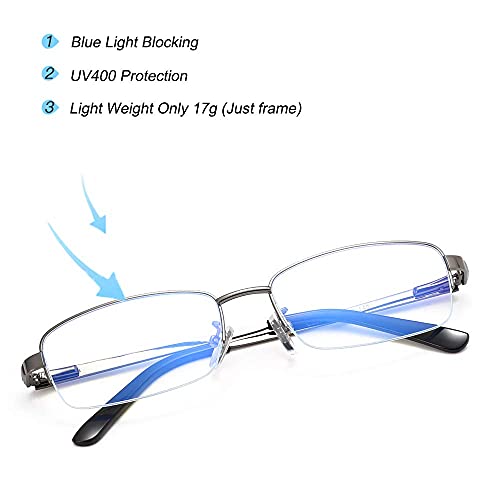 Image of Men's Blue Light Blocking Glasses Half Rim Rectangle Metal Frame | Non prescription Semi Rim Clear Lens Anti Blue light Business Eyeglasses for Computer,Gaming,Phone,Screen,Fashion