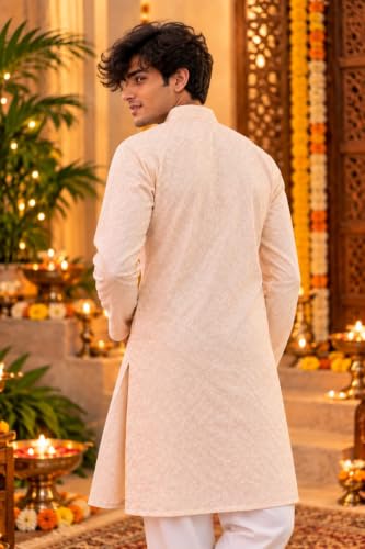 Buy FAHME Men's Luxury Jacquard Kurta Gold (38) - Image 4
