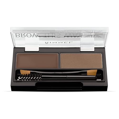 Rimmel Brow This Way paleta do brwi, wosk i cień do brwi w jednym produkcie, trwały efekt, nr 002 – Medium Brown