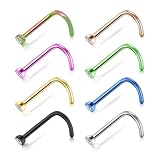 BOGKU 8pcs Nose Rings Titanium Nose Piercings Screw for Women 18G Nose Rings Studs Hypoallergenic Body Piercing Jewelry Set for Women Men