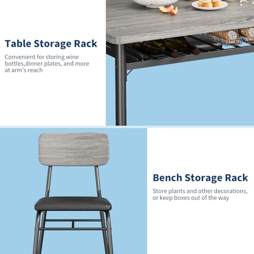 GarveeHome Dining Table Set for 4 with Storage Rack, 5-Piece Kitchen Table and Upholstered Chairs of 4, Wood Tabletop & Heavy-Duty Metel Frame, Dining Room Set for Small Space, Apartment, Gray