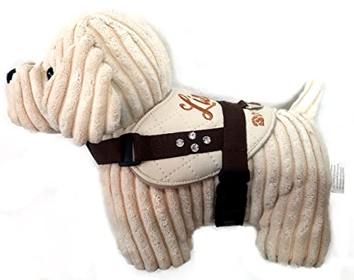 Hundegeschirr S M L XL XXL mit Wunsch Namen bestickt Kunstleder Cream Braun für kleine mittelgroße und große Hunde