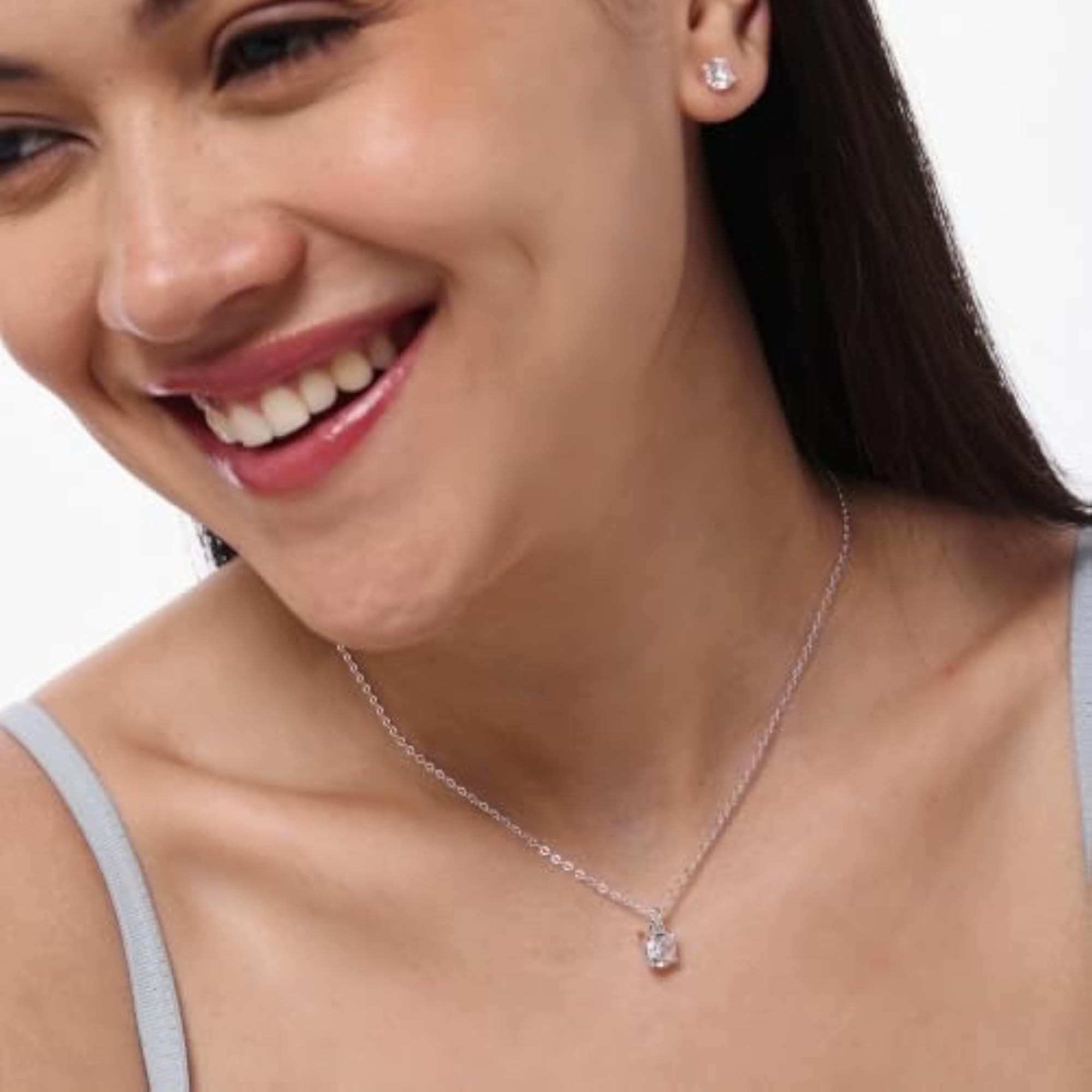 Women's Silver Plated Solitaire Jewellery Set, Cubic Zirconia Pendant & Earrings