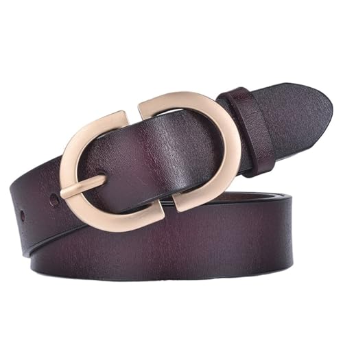 Official Authentic Woman Leather Belt Golden Alloy Buckle Natural Cowhide Ladies Jeans Belt Trousers Belt Female Belts for Women(100cm,Color 5)2