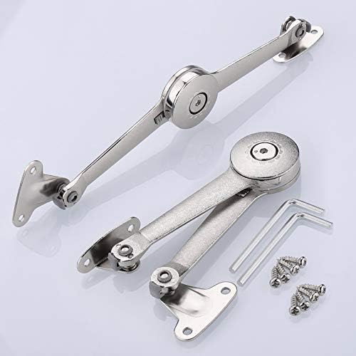 JIZZU 2Pcs Soft Close Lid Support Hinges with Screws & Hex Key, Satin Nickel Drop Down Hinges Support 40lb, Folding Lid Stay Hinges for Kitchen Door Cabinet Cupboard Wardrobe Toy Box Lift Up Stay