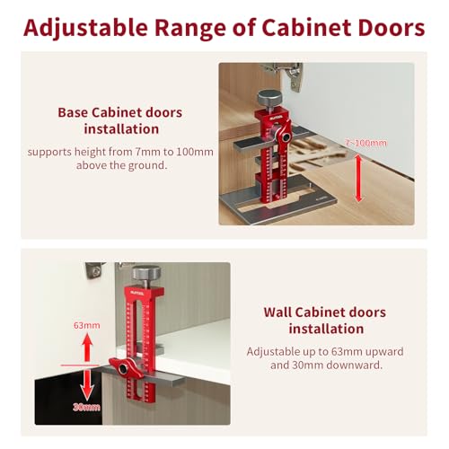Image of RUITOOL Upgrade 3-in-1 Cabinet Door Mounting Jig with Support Base, Installation Tool for Frameless or Face Frame Cabinet Doors, Adjustable Aluminium Alloy Hardware Jig for Wall and Base Cabinets